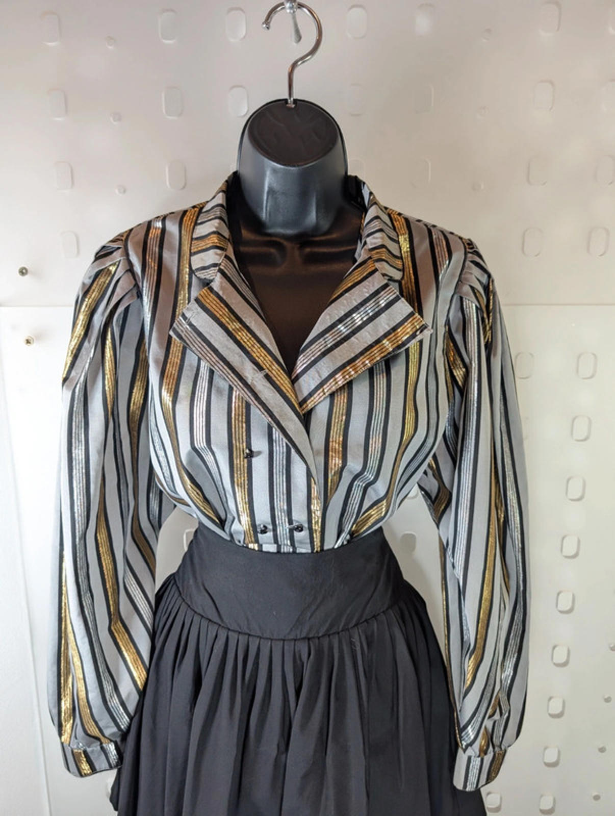 Vintage 1980s Metallic Statement Blouse with Dramatic Sleeves – UK 12