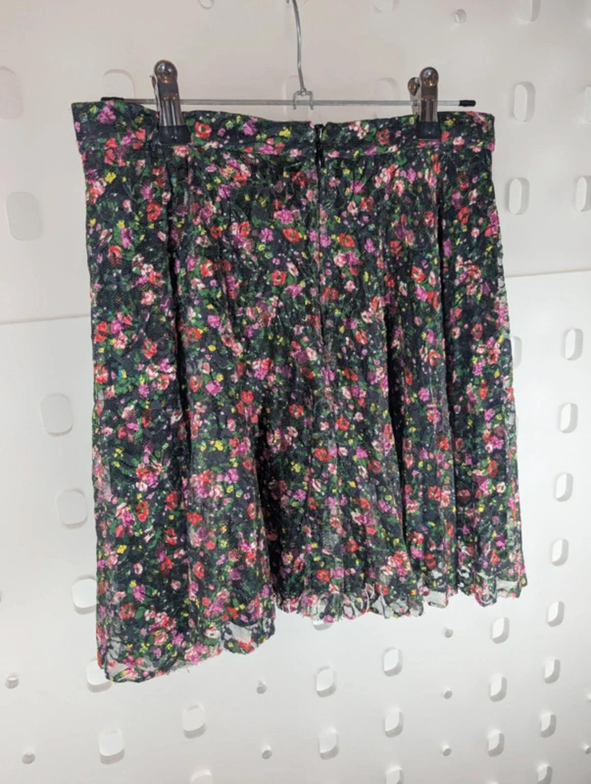 Topshop Floral Mesh Mini Skirt Black Pink UK6