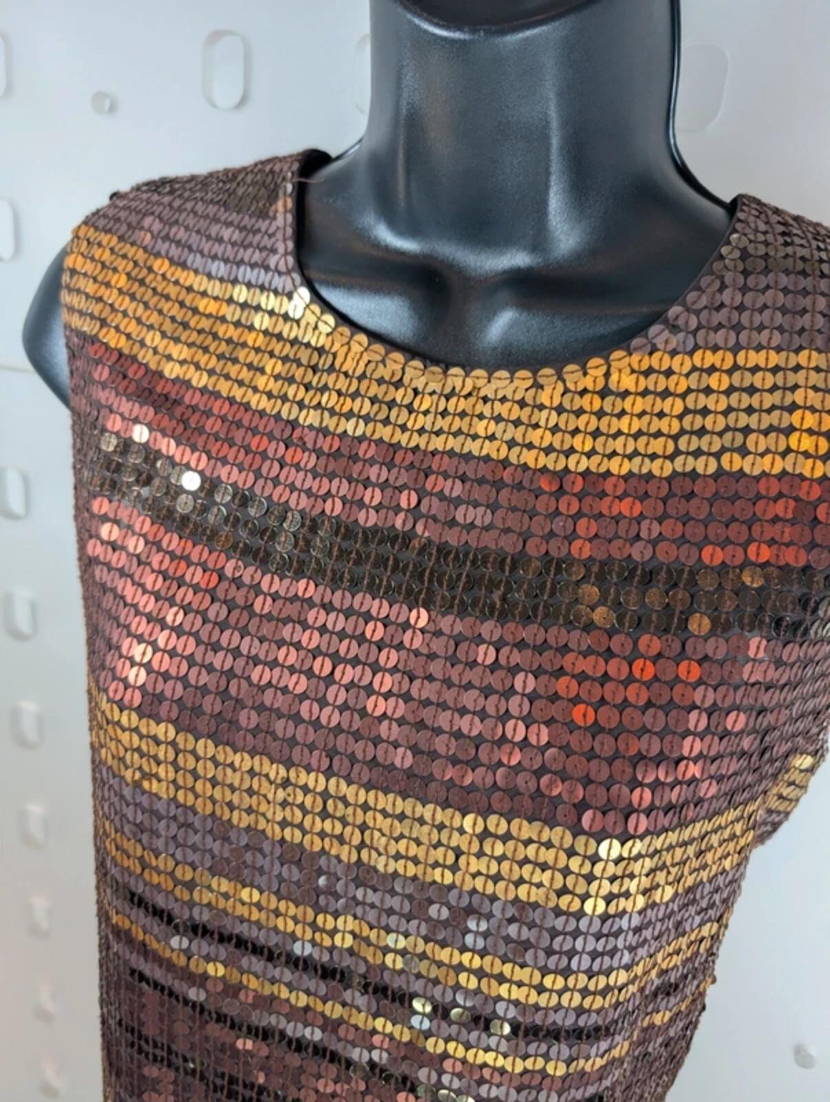 Vintage Opera at Richards Sequin Sleeveless Top Gold Rust Bronze UK16