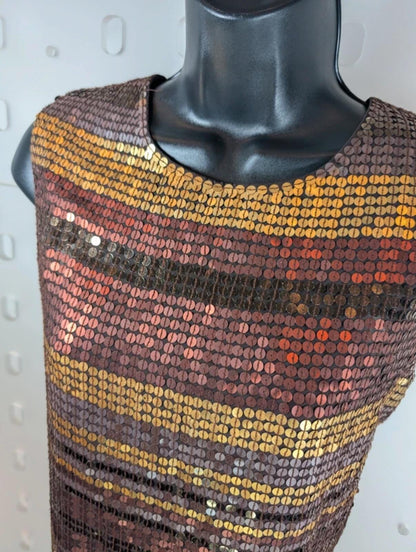 Vintage Opera at Richards Sequin Sleeveless Top Gold Rust Bronze UK16
