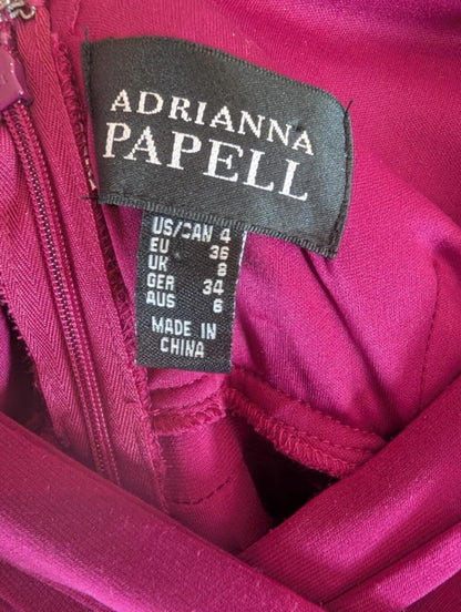 Adrianna Papell Ruched Bodycon Dress UK8 Magenta Stretch Occasion