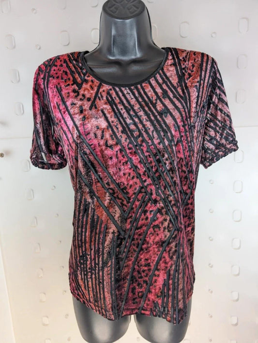 Roman Originals Devoré Burnout Velvet Tee 90s Grunge Sheer Top S/M