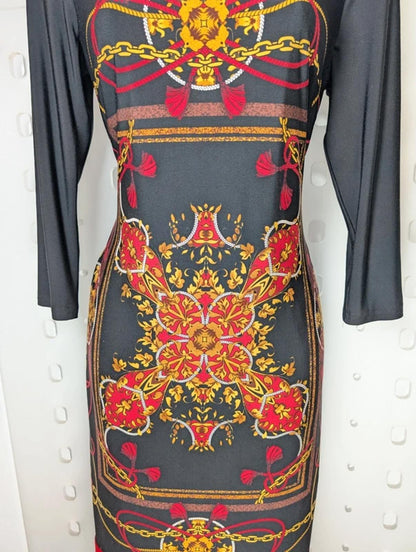 Joseph Ribkoff Chain Print Midi Dress UK 10 – Made in Canada – Stretch Occasion