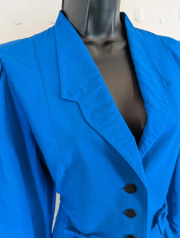 Vintage 80s Berkertex Occasions Electric Blue Peplum Skirt Suit UK8/10