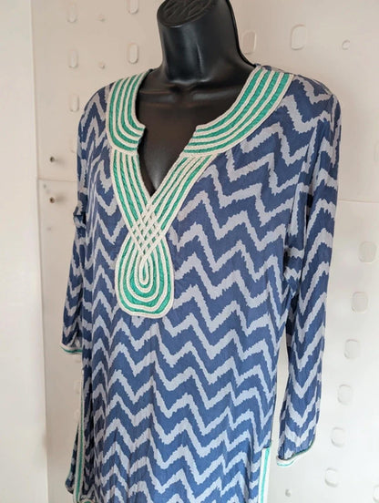 Blink Beach Silk Kaftan Made in India Rope Trim Side Slits UK10