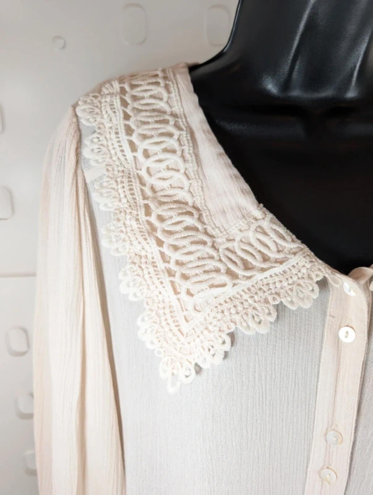 Cream Malina Blouse Statement Crochet Collar Boutique Size 40