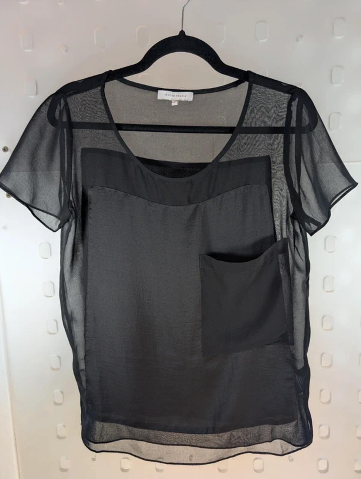 Second Female Abene Sheer Satin Panel Top – Black – Size S