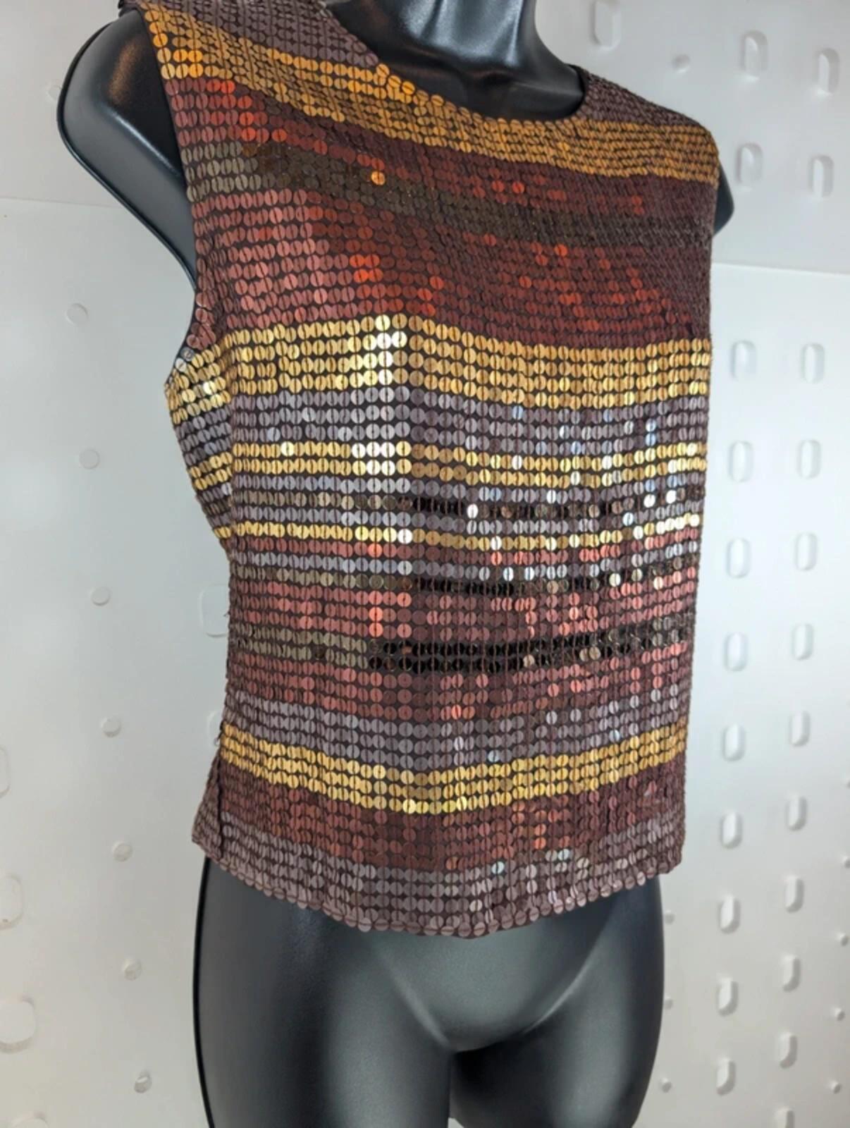 Vintage Opera at Richards Sequin Sleeveless Top Gold Rust Bronze UK16