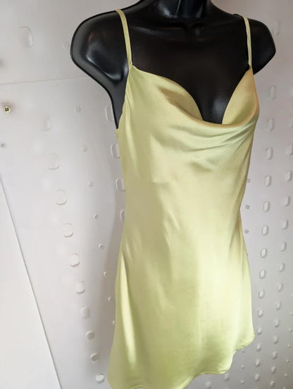 Hollister Satin Bias Cut Slip Dress - Lime Green - S Regular