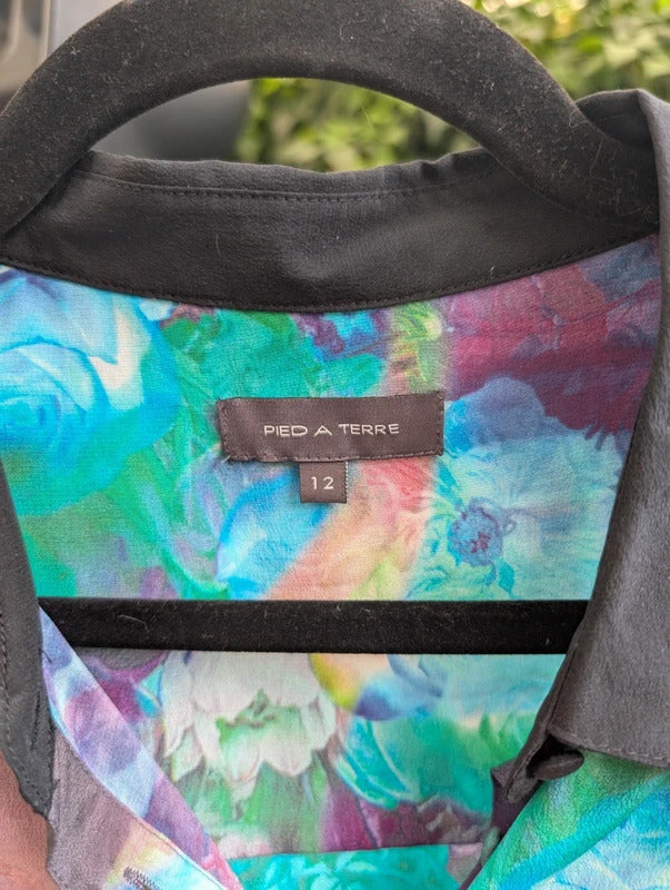 Pied à Terre 100% Silk Digital Rose Print Blouse UK12