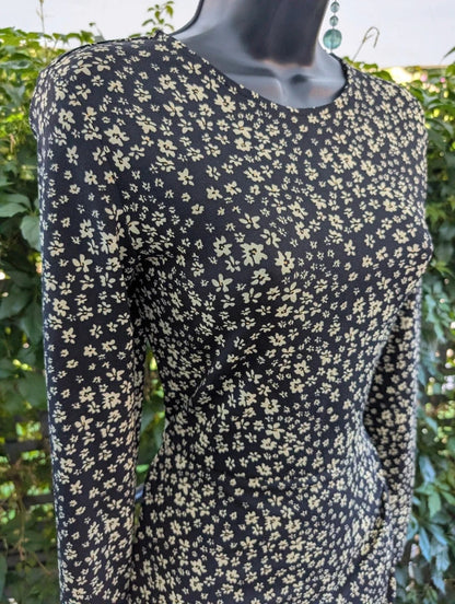 Mango Ditsy Floral Mini Dress Black Yellow Medium