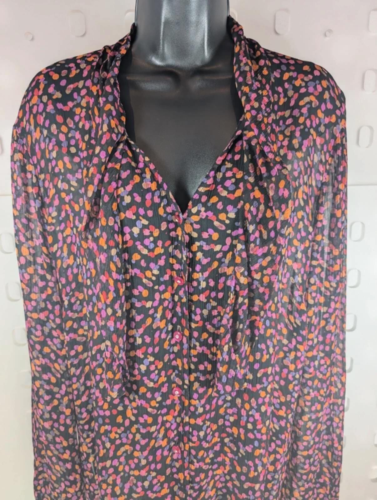 Vintage Penny Plain Confetti Print Blouse Black Purple UK14