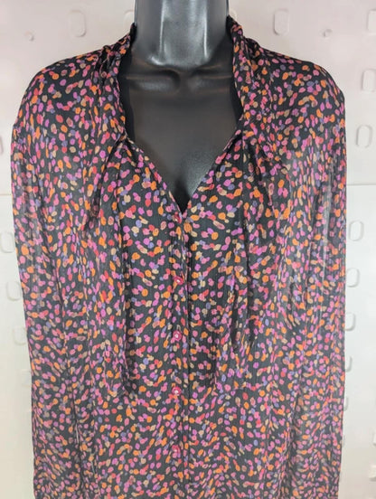 Vintage Penny Plain Confetti Print Blouse Black Purple UK14