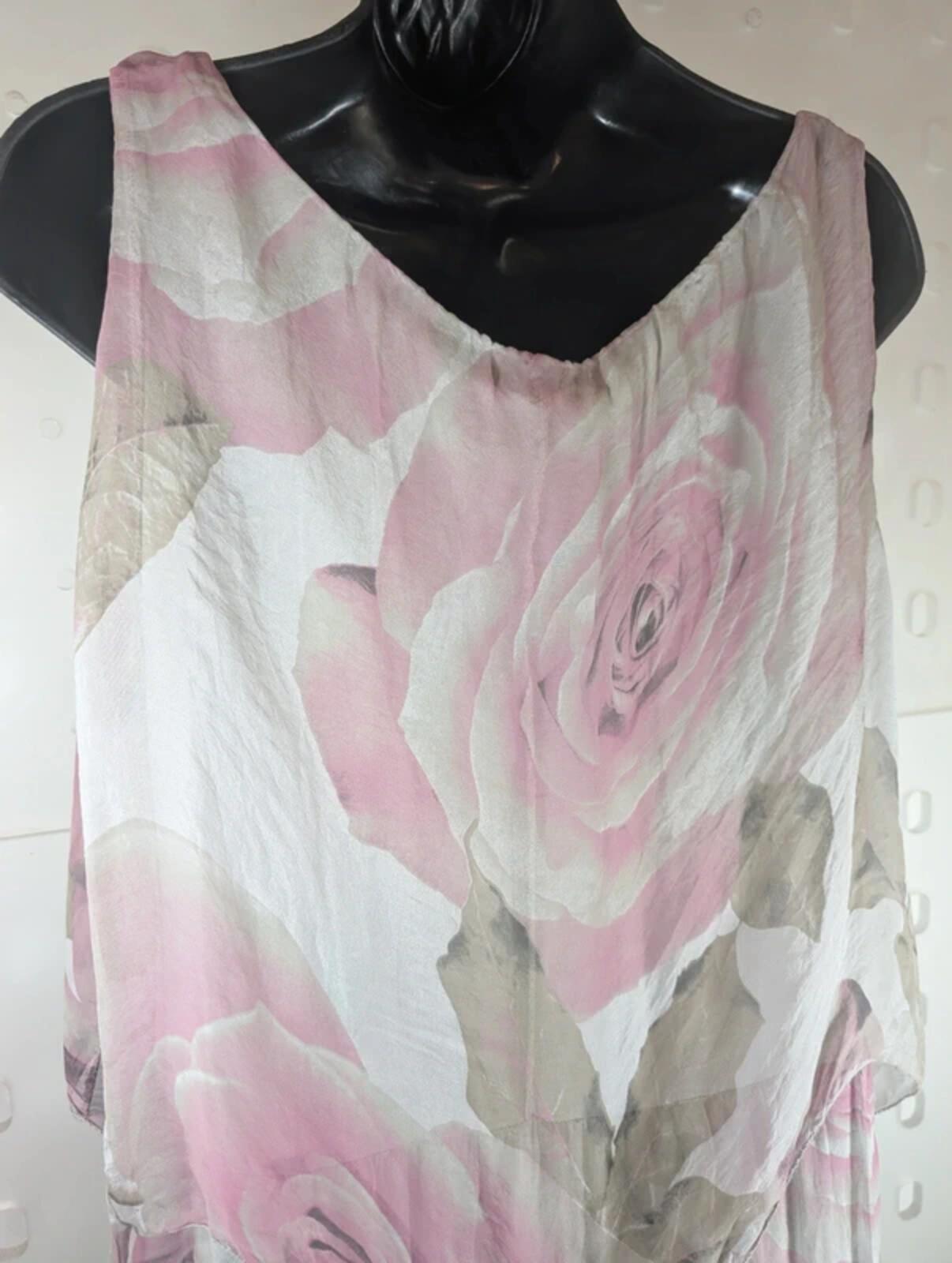 H Trend made in Italy silk layered rose print sundress S NWT