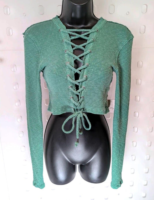 Free People Lace Up Cropped Jumper XS NWT