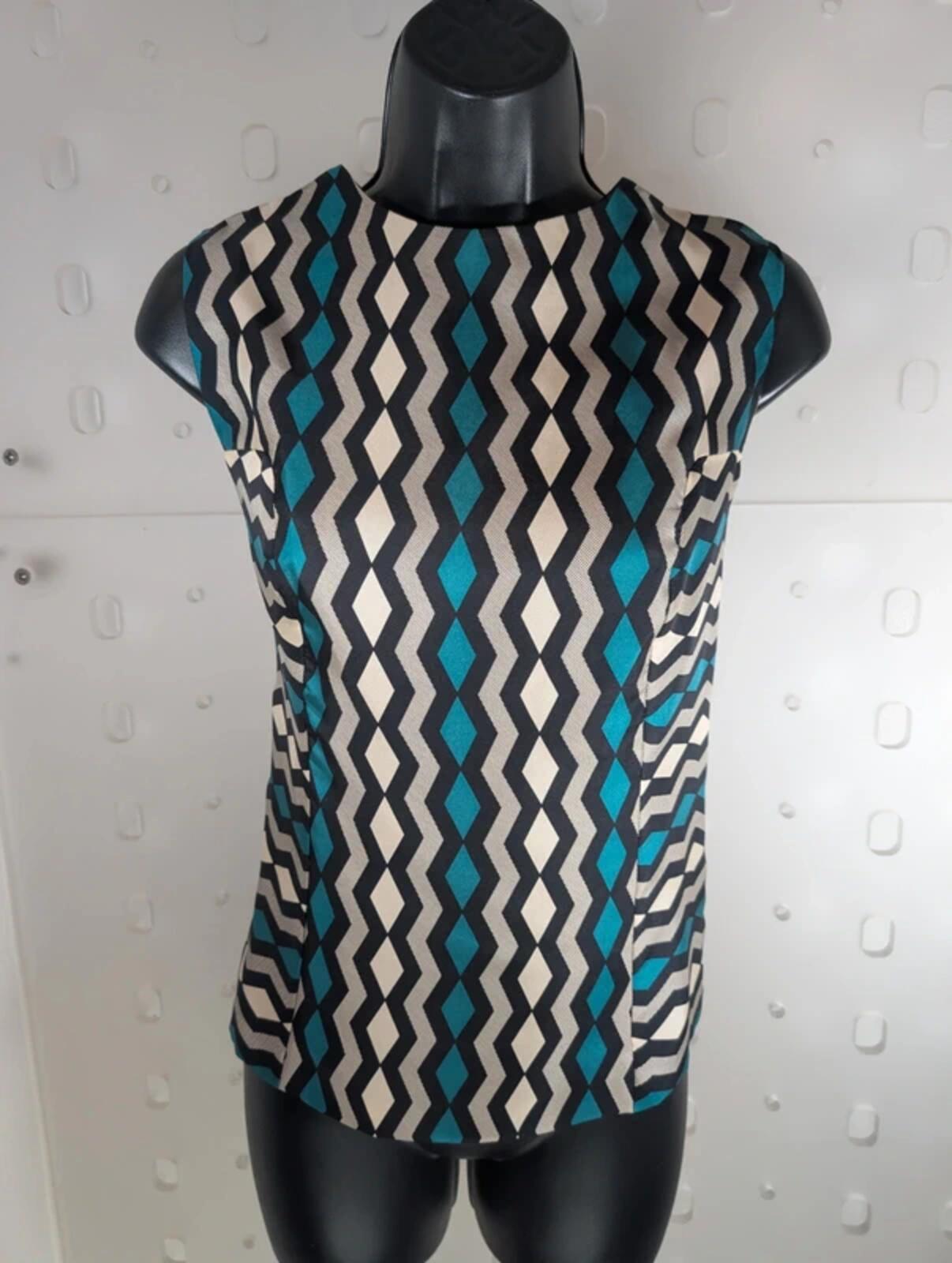 Milly New York Silk Geometric Print Top Made In USA UK8