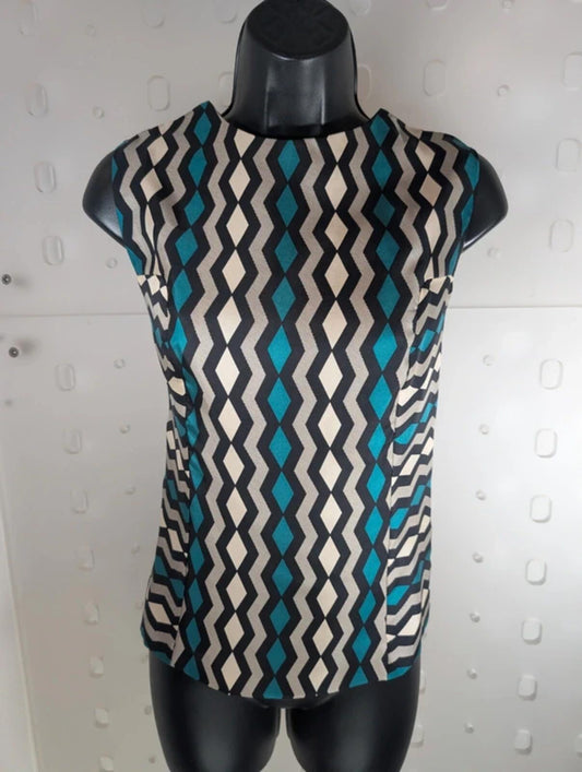Milly New York Silk Geometric Print Top Made In USA UK8