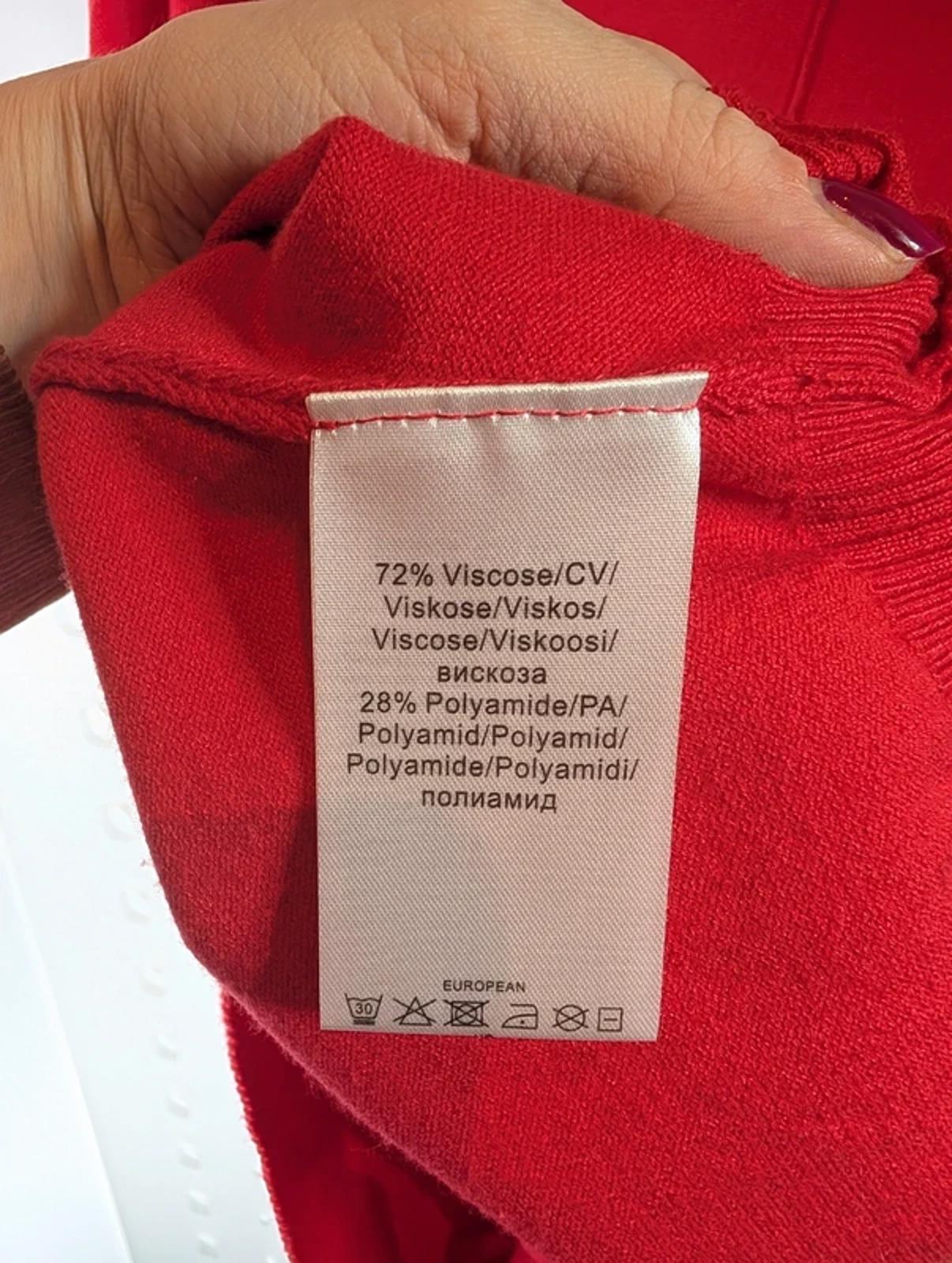 Marble Bright Red Batwing Knit Top XL V Neck