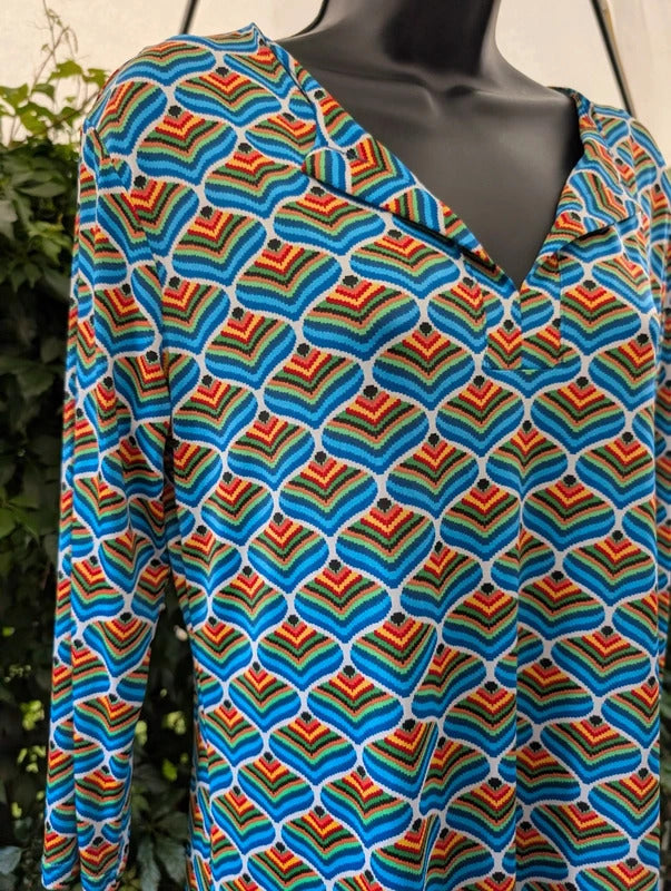 Onjenu 60s Print Stretch Micro Mini Dress Tunic UK10