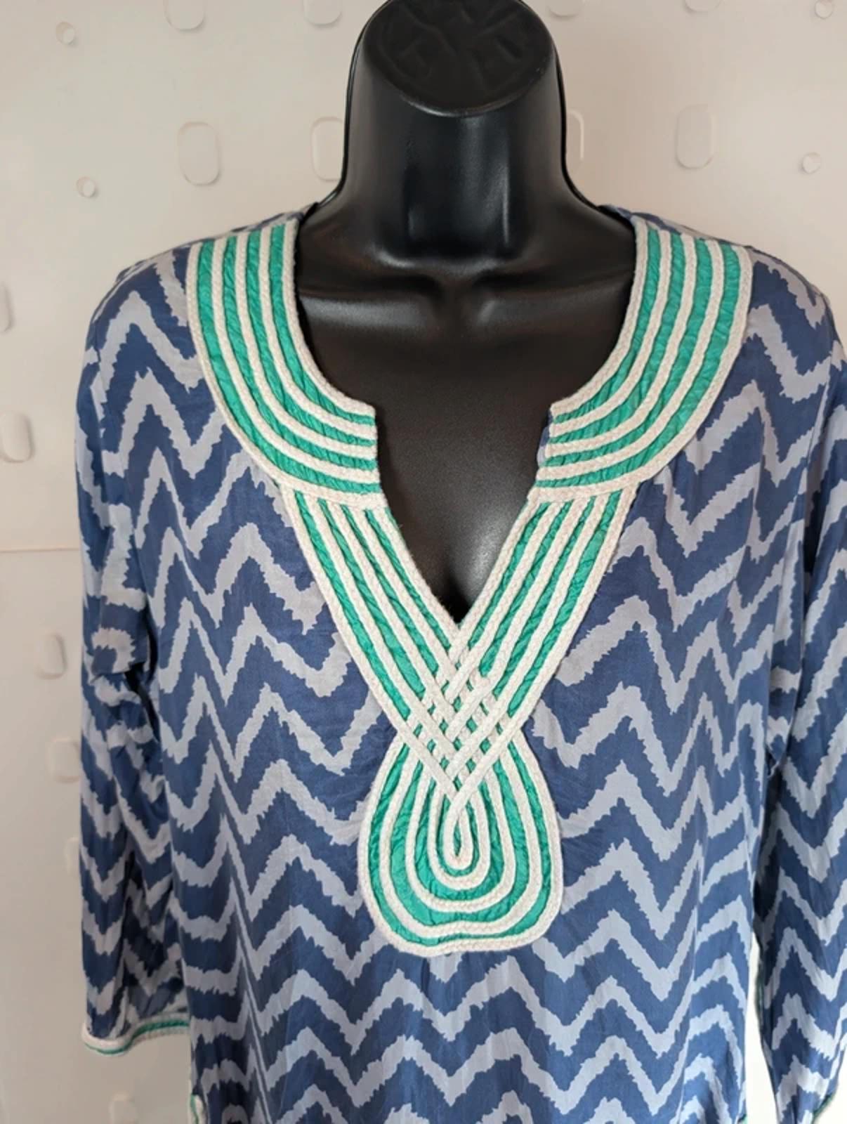 Blink Beach Silk Kaftan Made in India Rope Trim Side Slits UK10