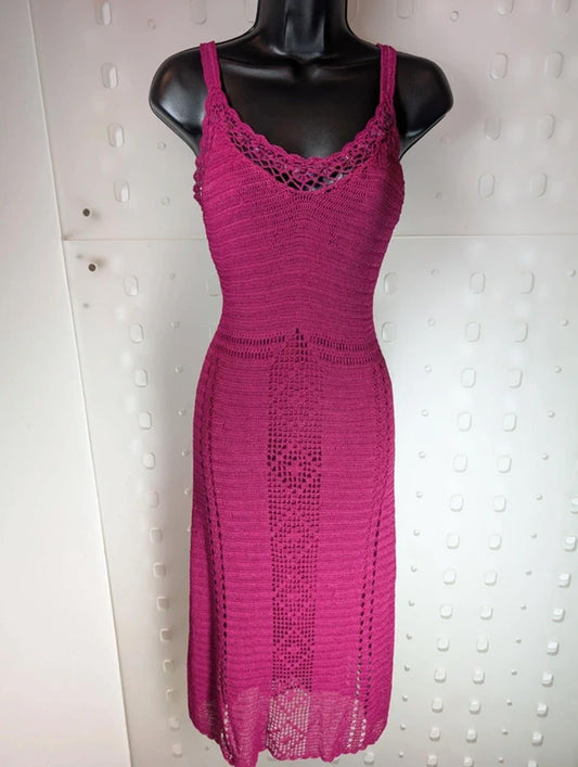Amaranto Crochet Midi Dress Fuchsia UK 12 NWT – Festival 90s Style