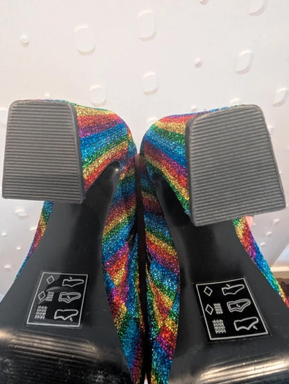 ASOS Bowie Rainbow Glitter Ankle Boots UK4 Festival Pride Party