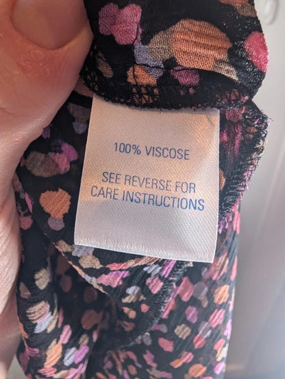 Vintage Penny Plain Confetti Print Blouse Black Purple UK14