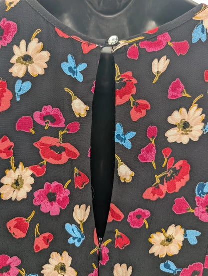 Ossie Clark Floral Tea Dress Keyhole Neckline UK12