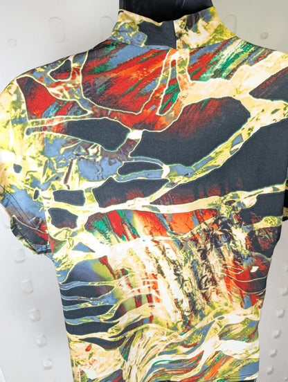 Bassini Kimono Style Printed Top – Size S – Draped Silhouette – Statement Print