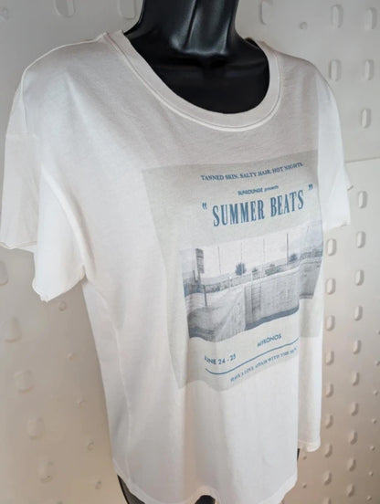 SET Organic Cotton Graphic Tee Summer Beats Mykonos XS Oversized