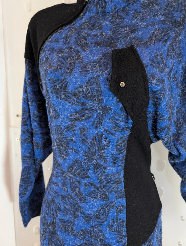 True Vintage 1973 Wool Blend Blue Black Mod Maxi Dress