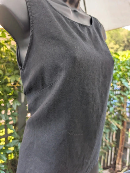Wrap Black Linen Blend Tie Back Top UK6 Petite