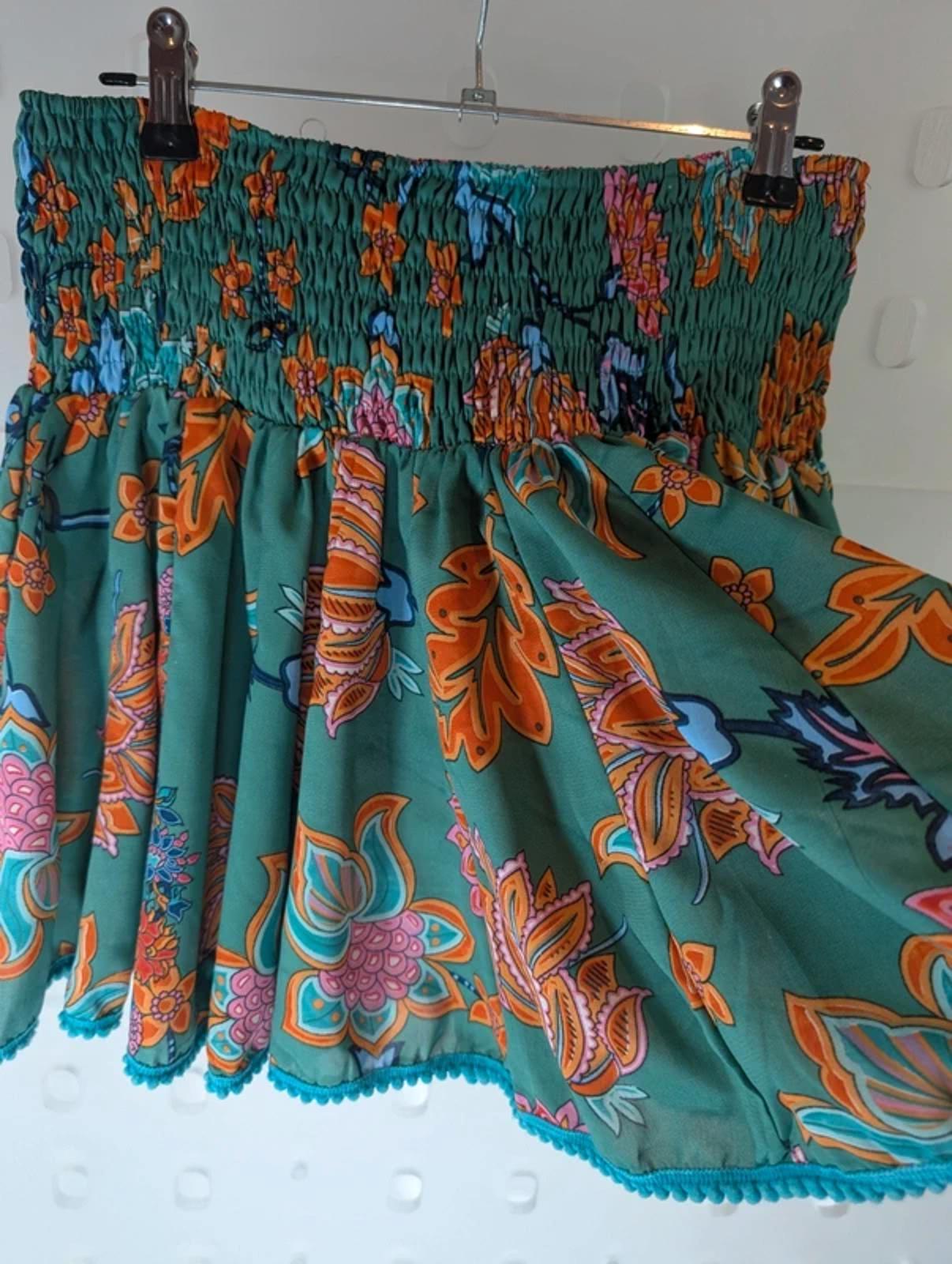 Xandri Boho Printed Mini Skirt Pom Pom Hem Festival India UK10