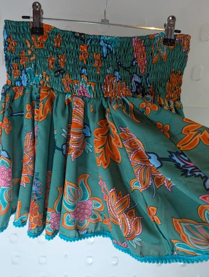 Xandri Boho Printed Mini Skirt Pom Pom Hem Festival India UK10