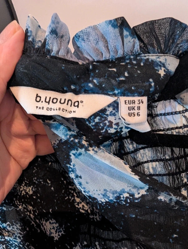 B.Young Navy Abstract Print Sheer Blouse UK8