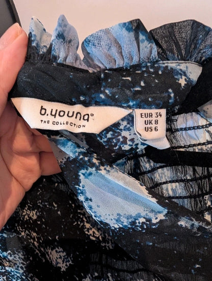 B.Young Navy Abstract Print Sheer Blouse UK8