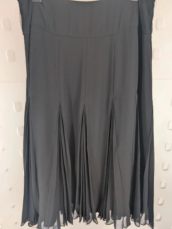 Coast Black Chiffon Godet Pleated Midi Skirt UK8