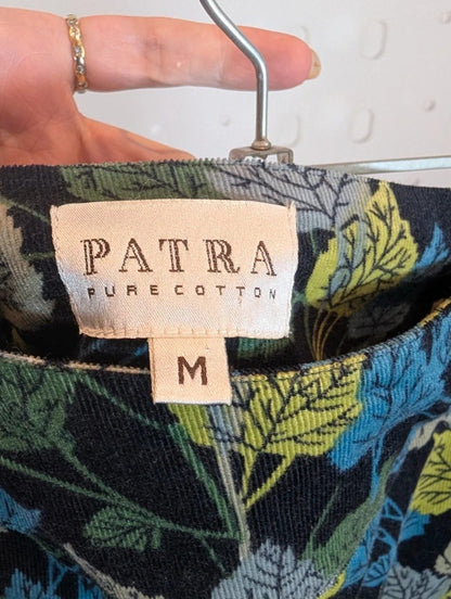 Patra Cotton Needlecord Leaf Print Midi Skirt Medium