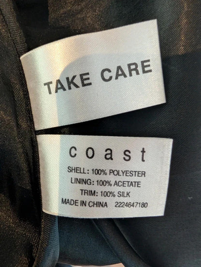 Coast Black Taffeta Fit & Flare Dress UK12 Gothic Sheer Panel