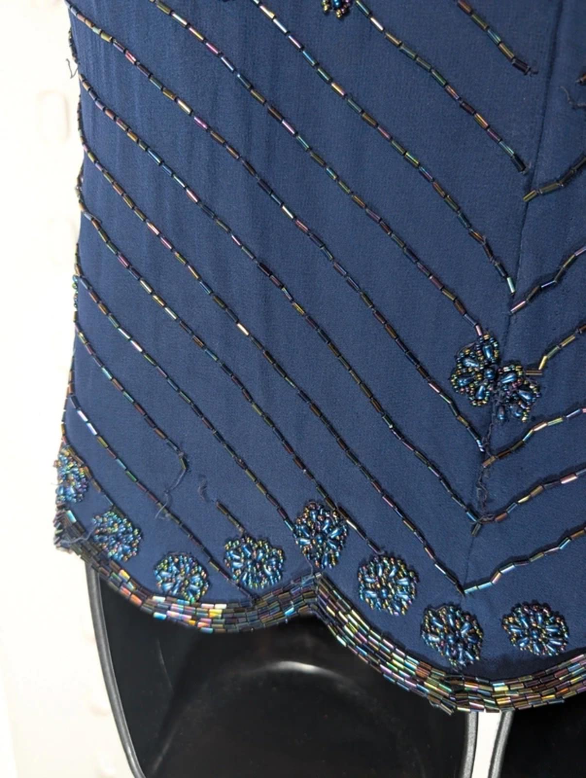 Simon Ellis Navy Silk Beaded Evening Top Vintage Glam UK10