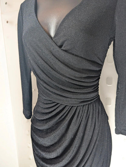 Lili London Black Shimmer Ruched Dress – UK 10