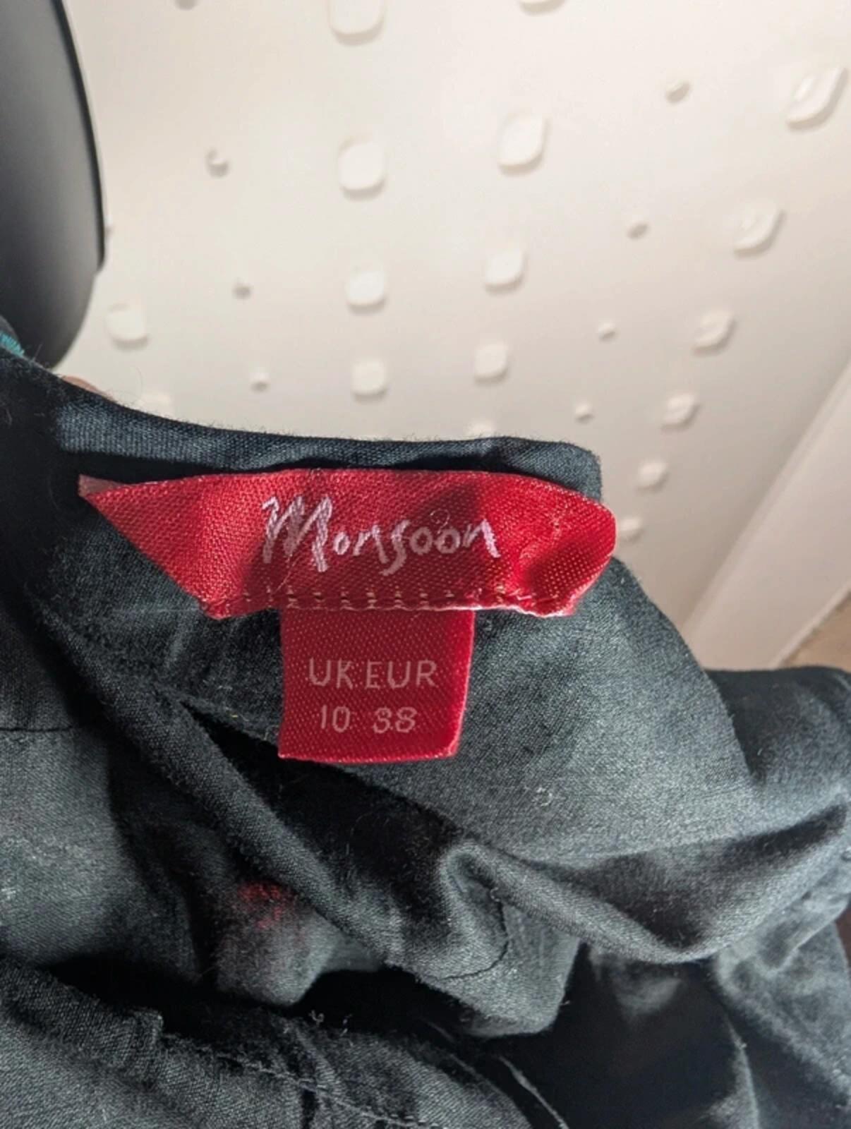 Monsoon Rose Embroidered Dress Black Red UK10