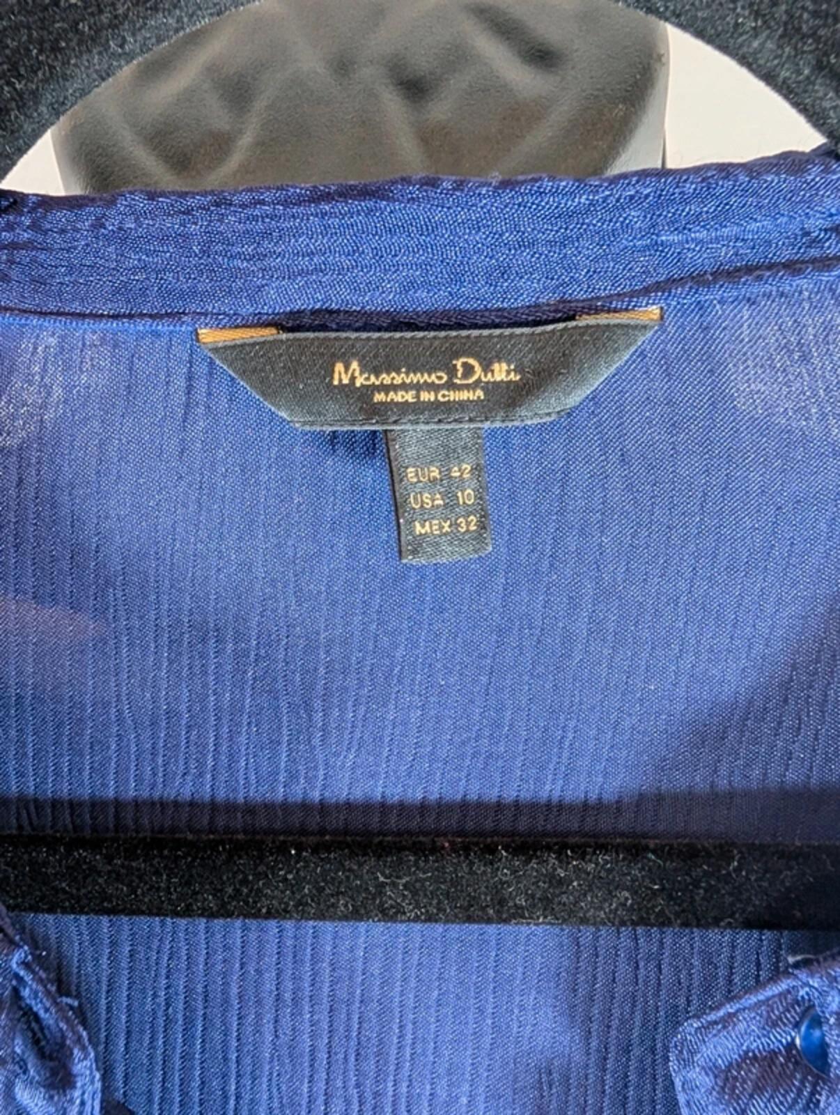 Massimo Dutti Ink Blue Ruffle Front Blouse EU42 UK14