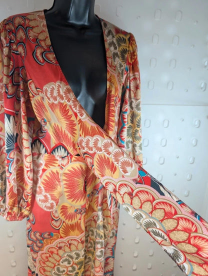 Traffic People Printed Jumpsuit Oriental Style Wide Leg Size S