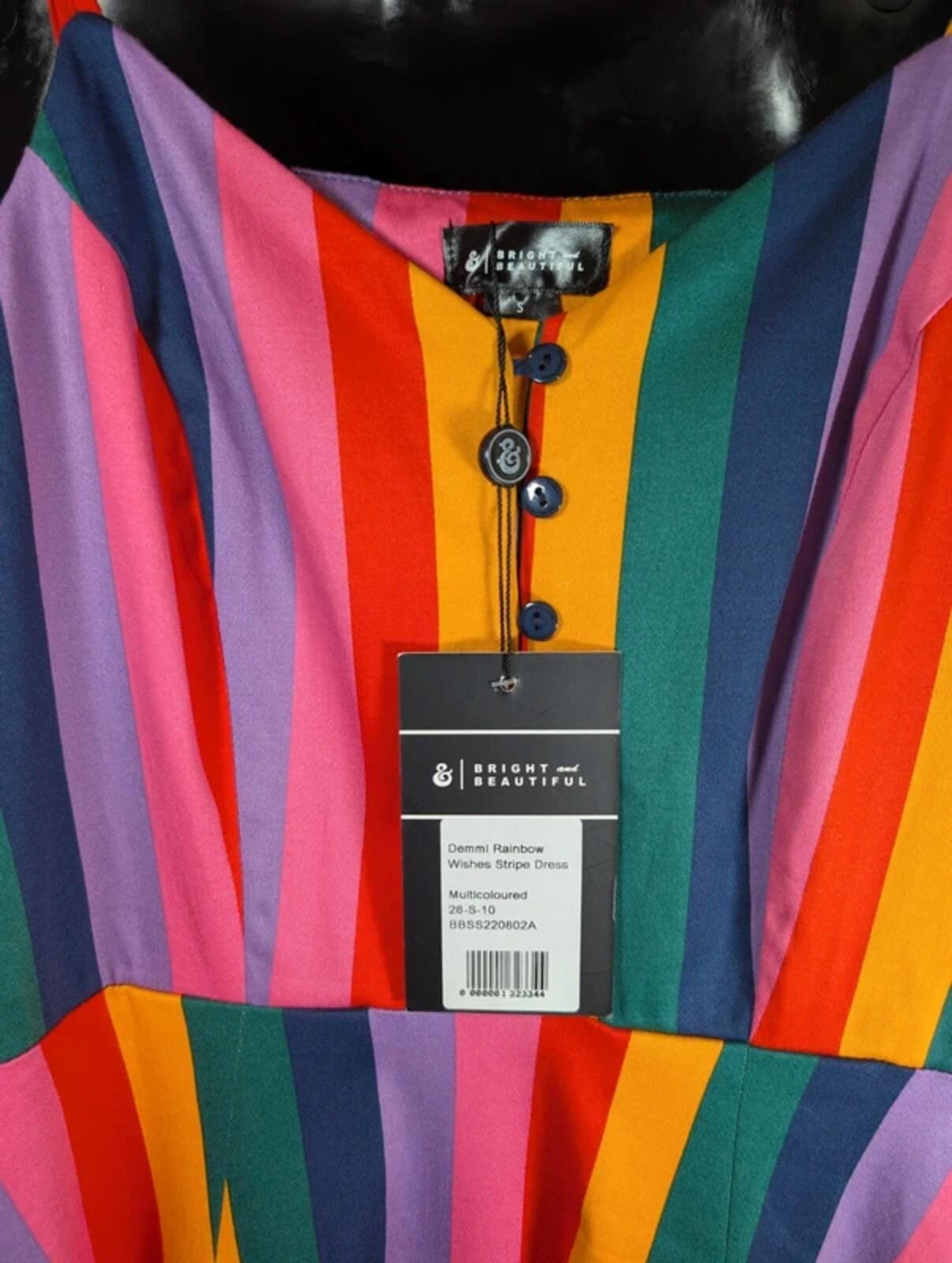 Bright & Beautiful Demmi Rainbow Wishes Stripe Dress UK10 NWT