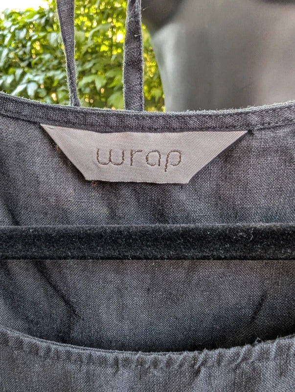 Wrap Black Linen Blend Tie Back Top UK6 Petite