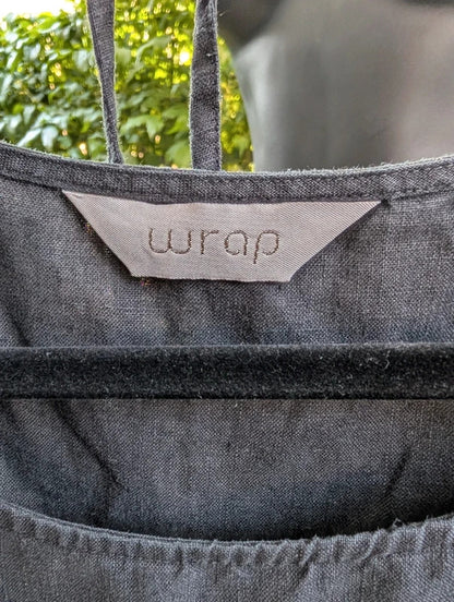 Wrap Black Linen Blend Tie Back Top UK6 Petite