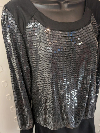 Reiss 1971 Black Sequin Long Sleeve Top Size S