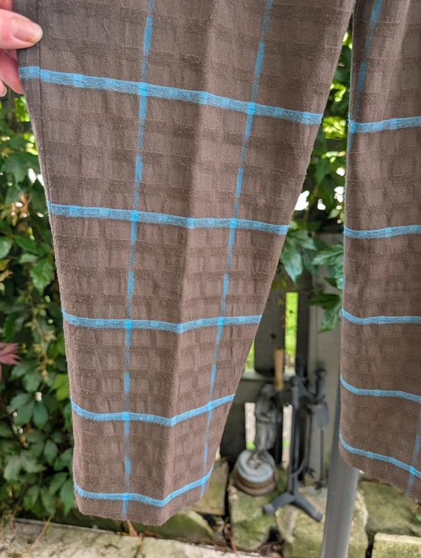 Vintage Wallis High Waisted Check Trousers Brown Blue UK6