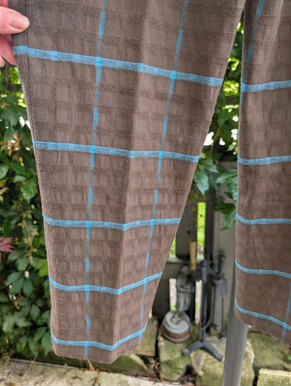 Vintage Wallis High Waisted Check Trousers Brown Blue UK6